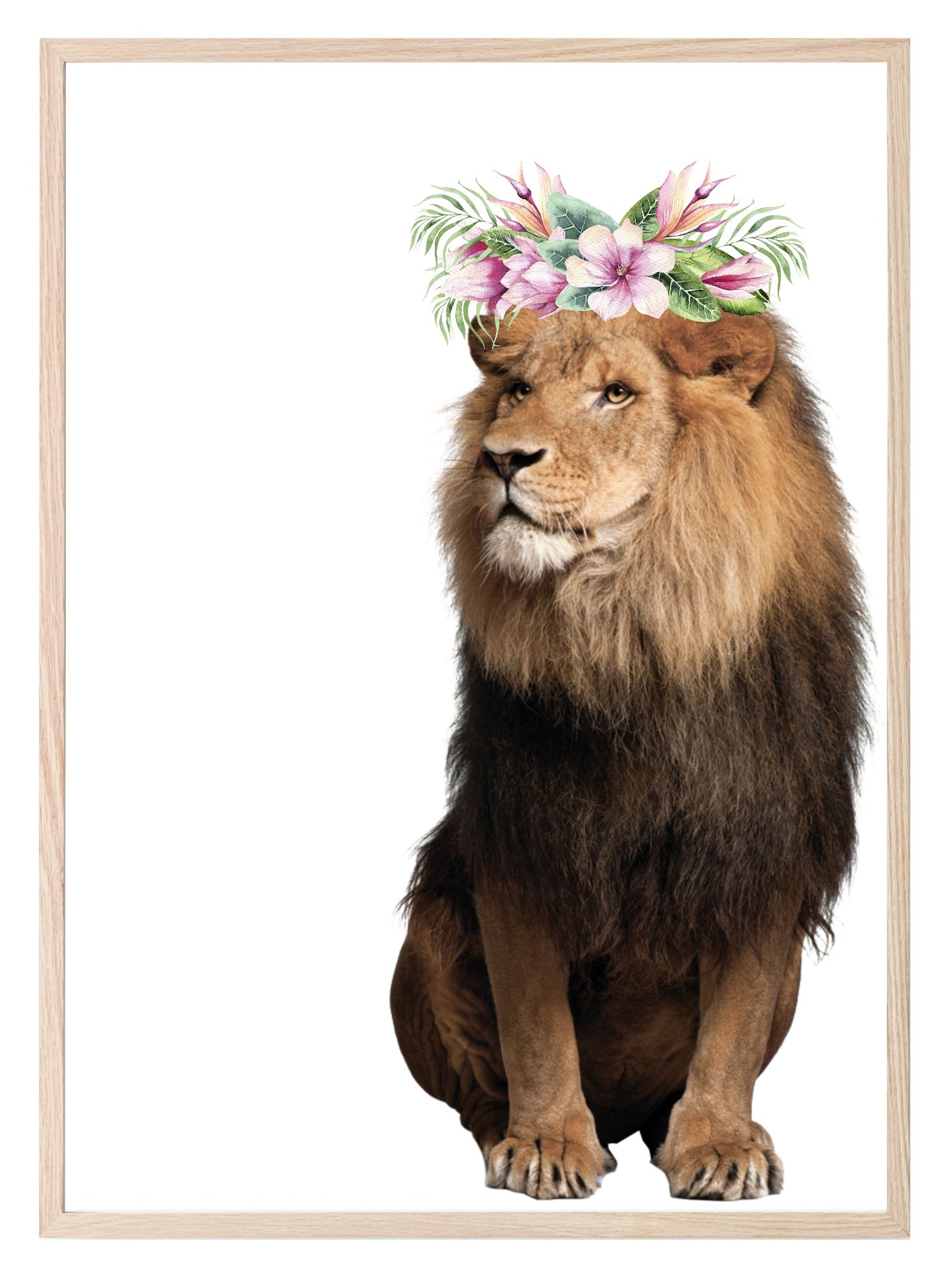 Lion With Floral Crown Print | Kids Animal Wall Art