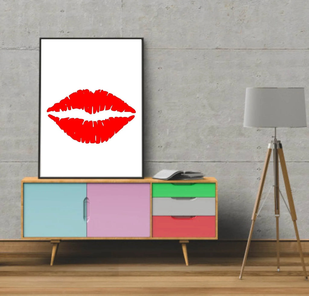 Lipstick Kiss Print | White & Red Teens Wall Art - Larosier Prints