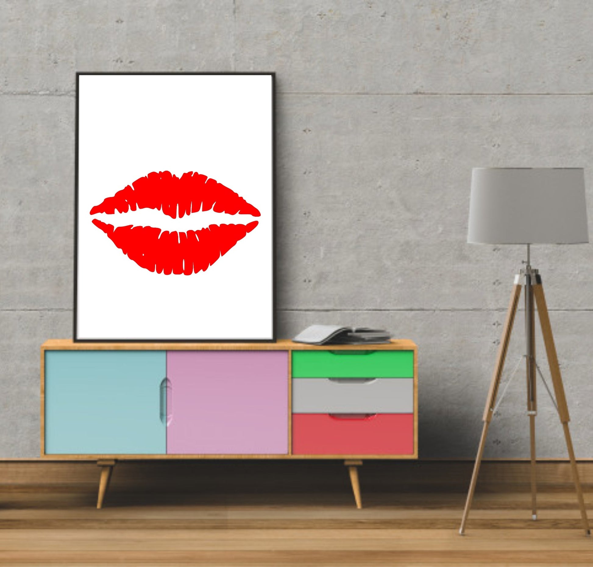 Lipstick Kiss Print | White & Red Teens Wall Art