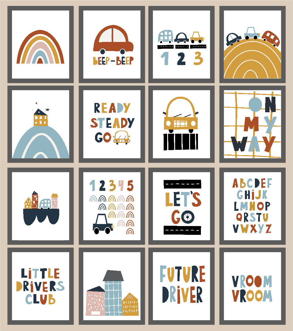 Little Drivers Transport Club Prints | Boys Nursery Wall Art