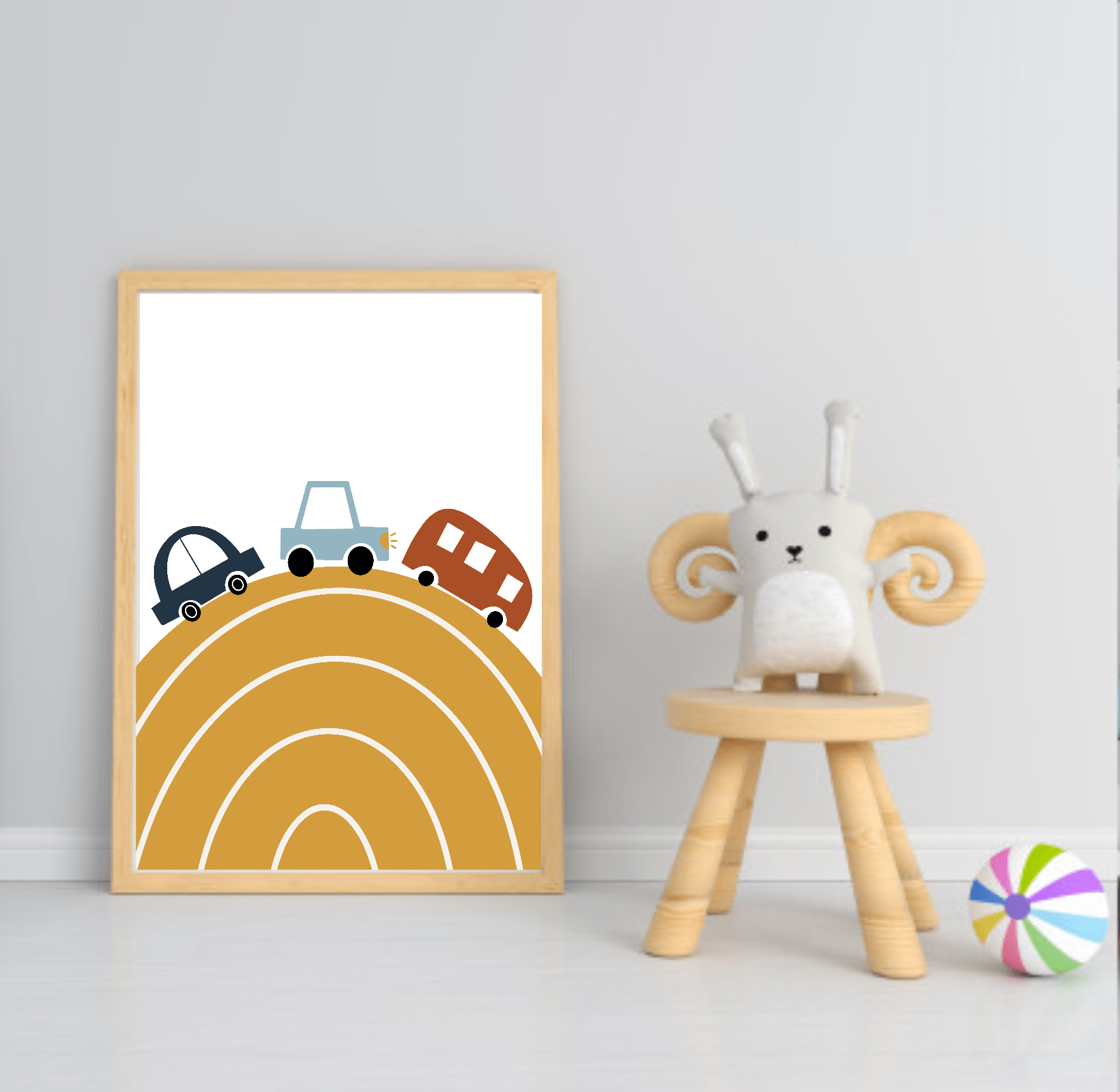 Little Drivers Transport Club Prints | Boys Nursery Wall Art Vehicles on rainbow road