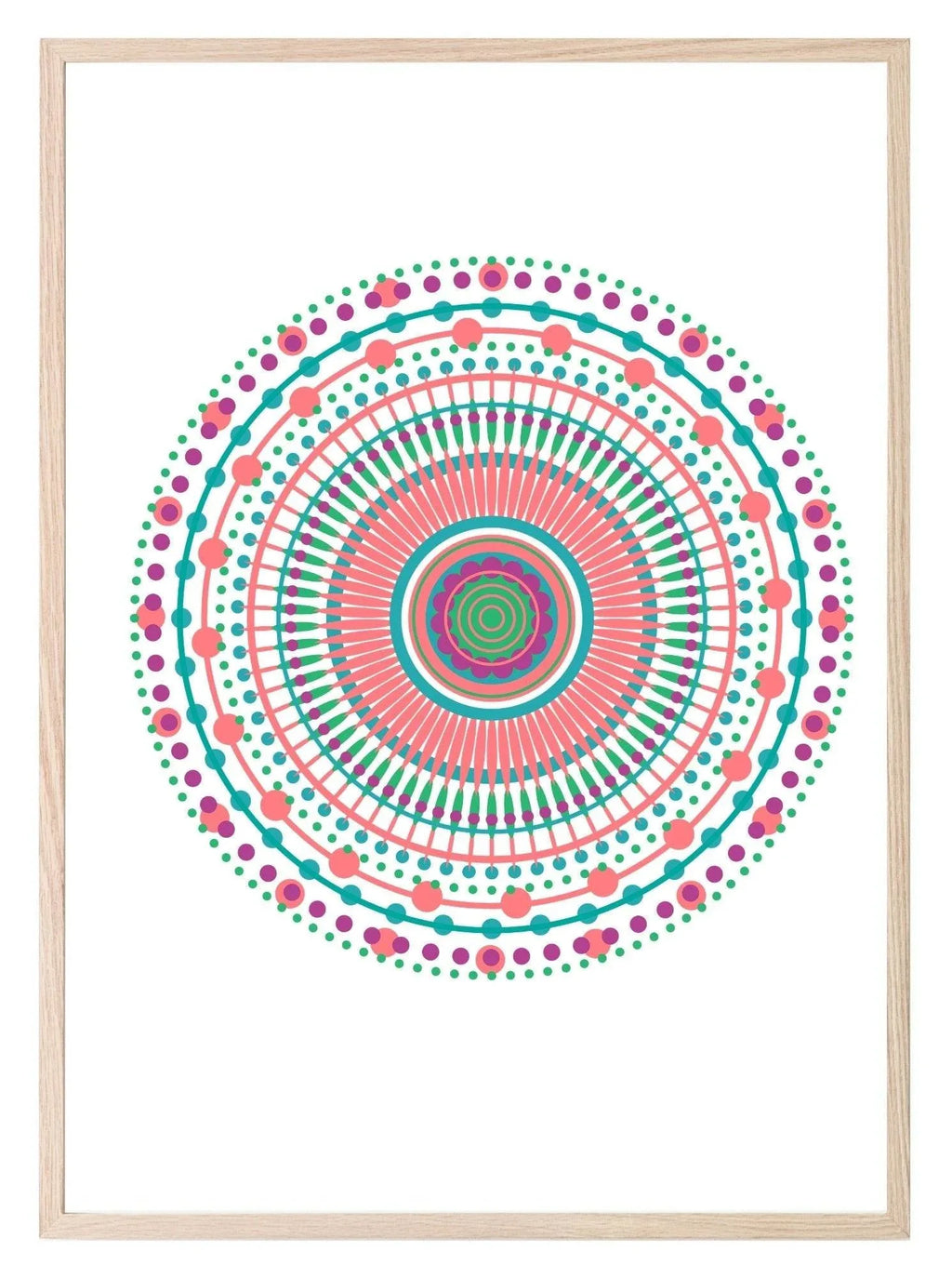 Mint Green & Pink Mandala Print | Colourful Wall Art - Larosier Prints