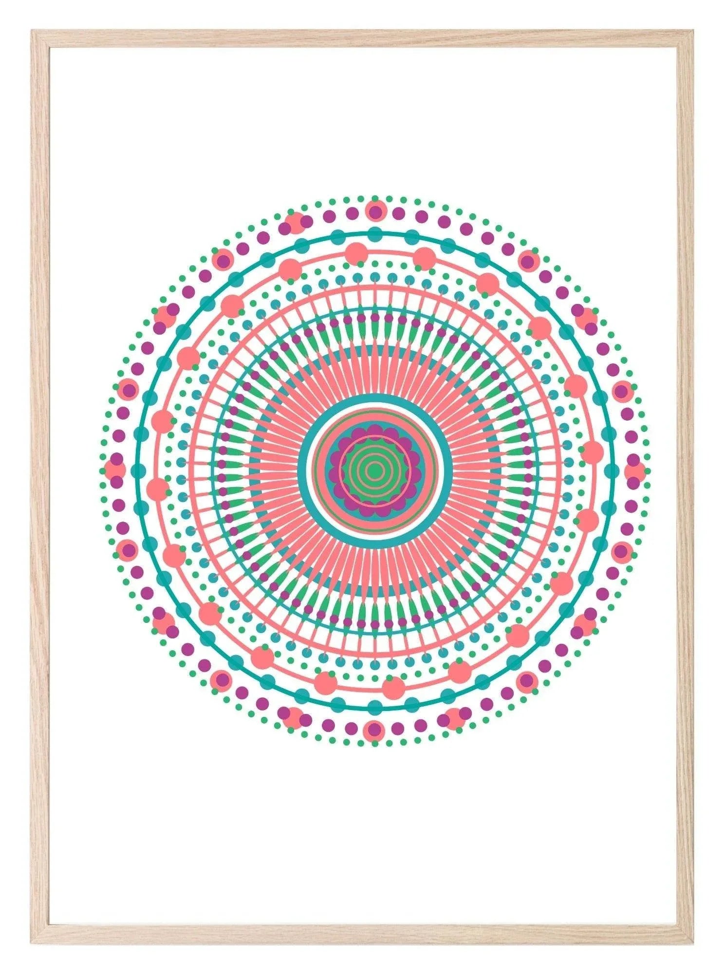 Mint Green & Pink Mandala Print | Colourful Wall Art - Larosier Prints