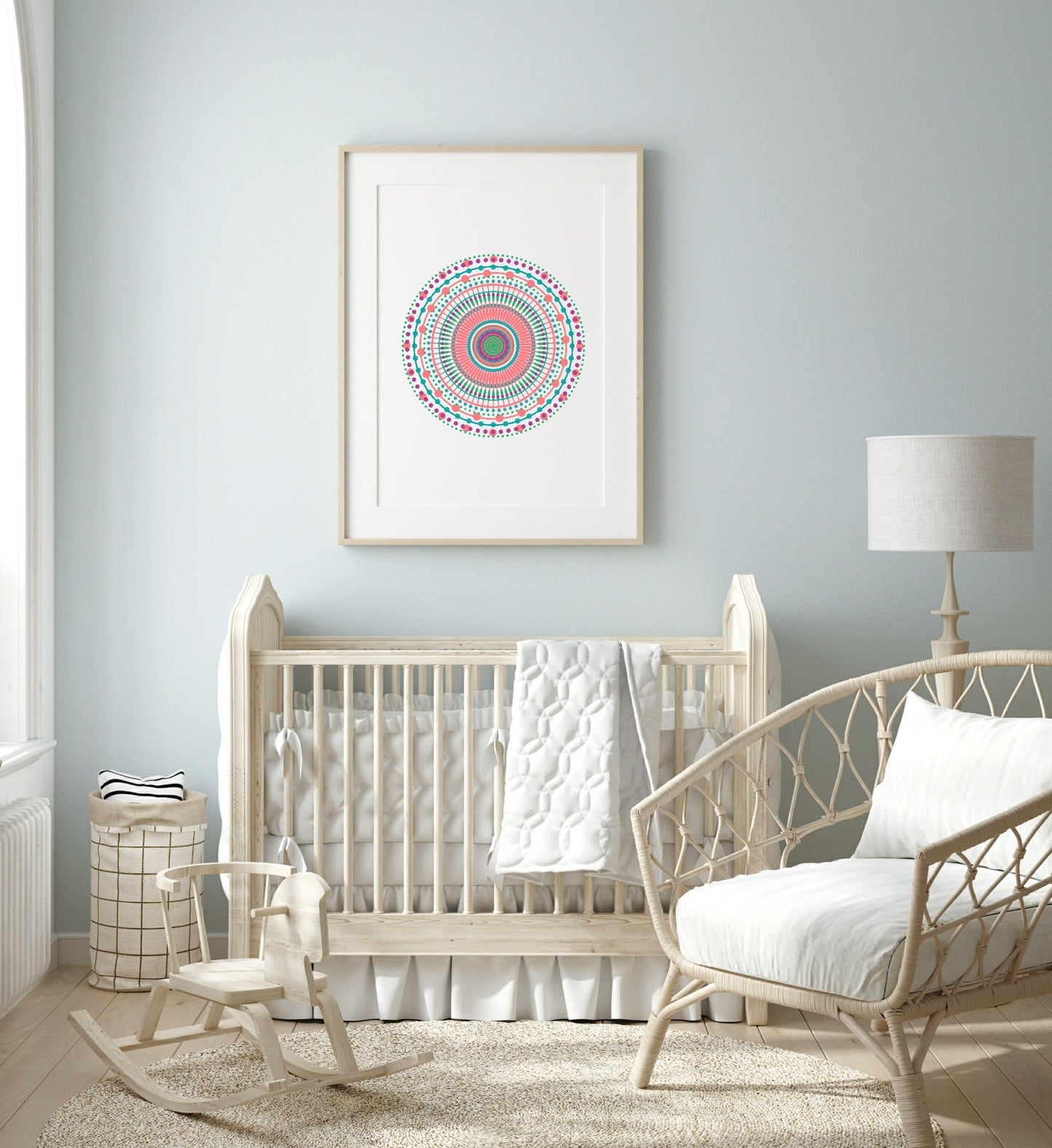 Mint Green & Pink Mandala Print | Colourful Wall Art