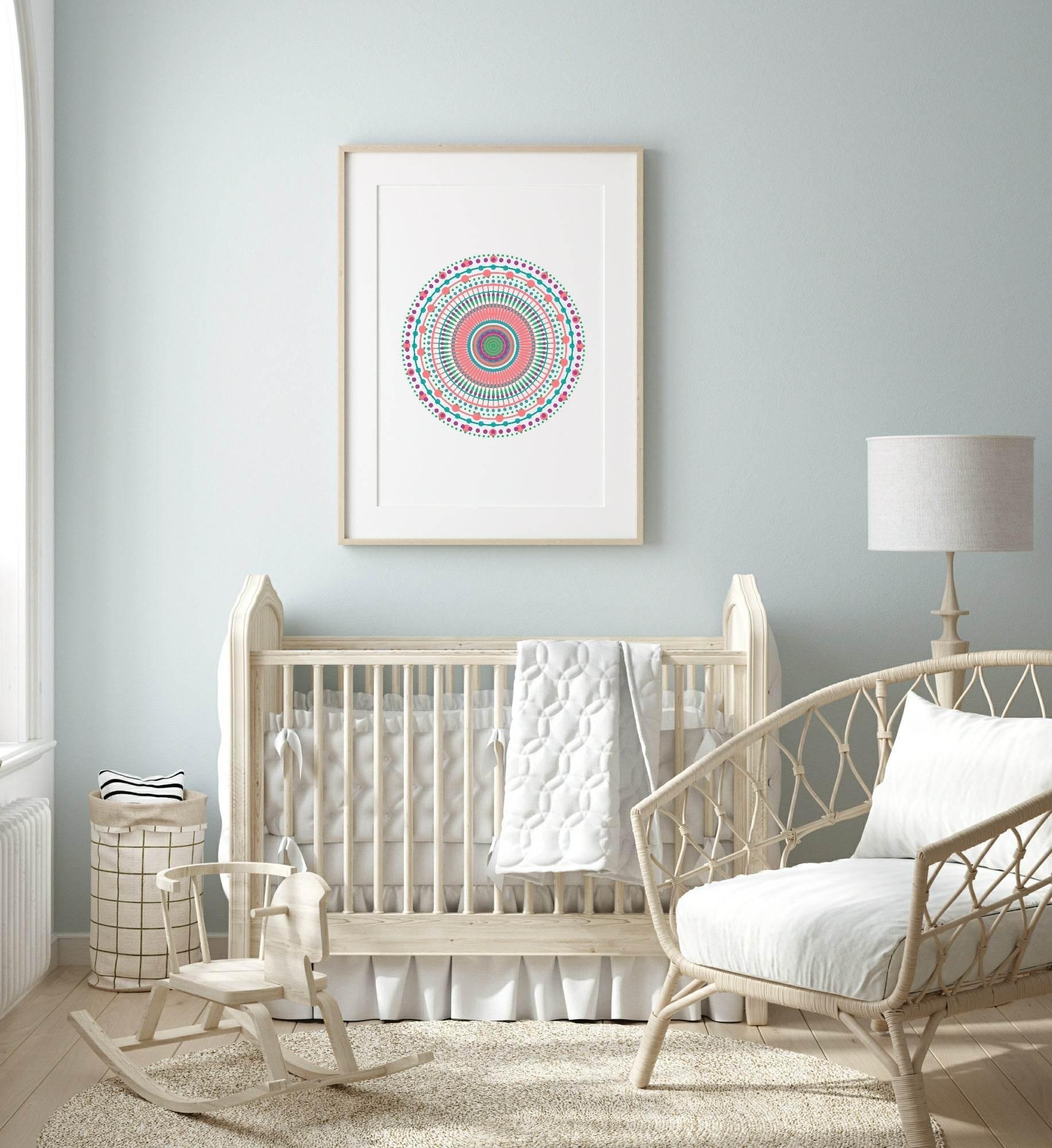 Mint Green & Pink Mandala Print | Colourful Wall Art - Larosier Prints