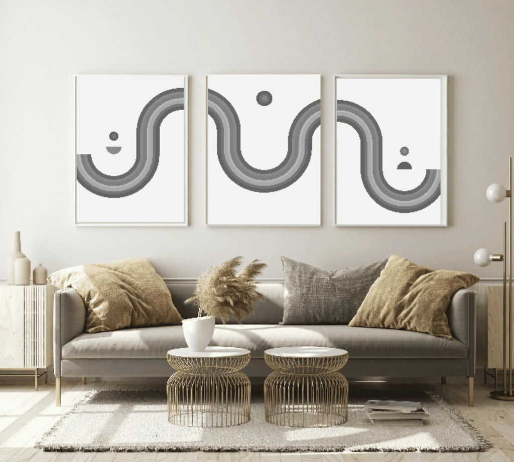Modern Abstract Print set of 3 | Bright Or Grey Scale Wall Art - Larosier Prints