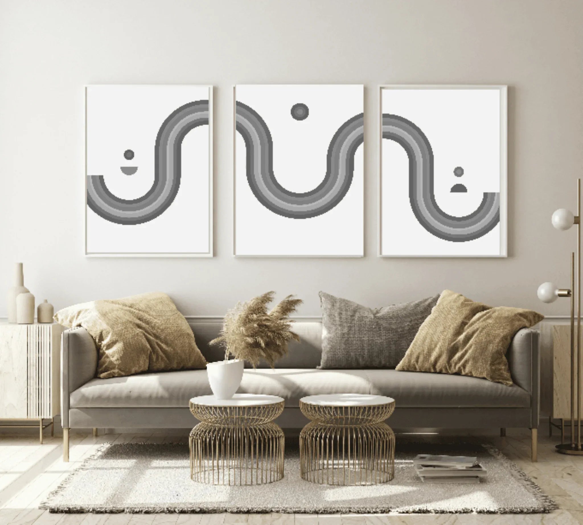 Modern Abstract Print set of 3 | Bright Or Grey Scale Wall Art - Larosier Prints