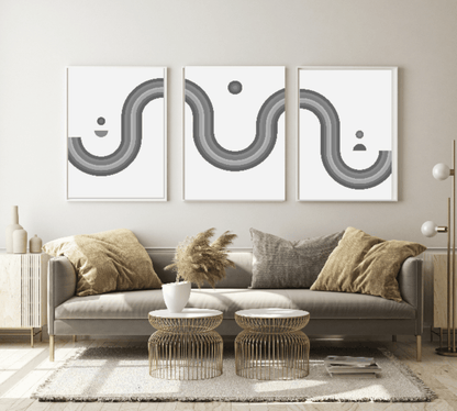 Modern Abstract Print set of 3 | Bright Or Grey Scale Wall Art Grey