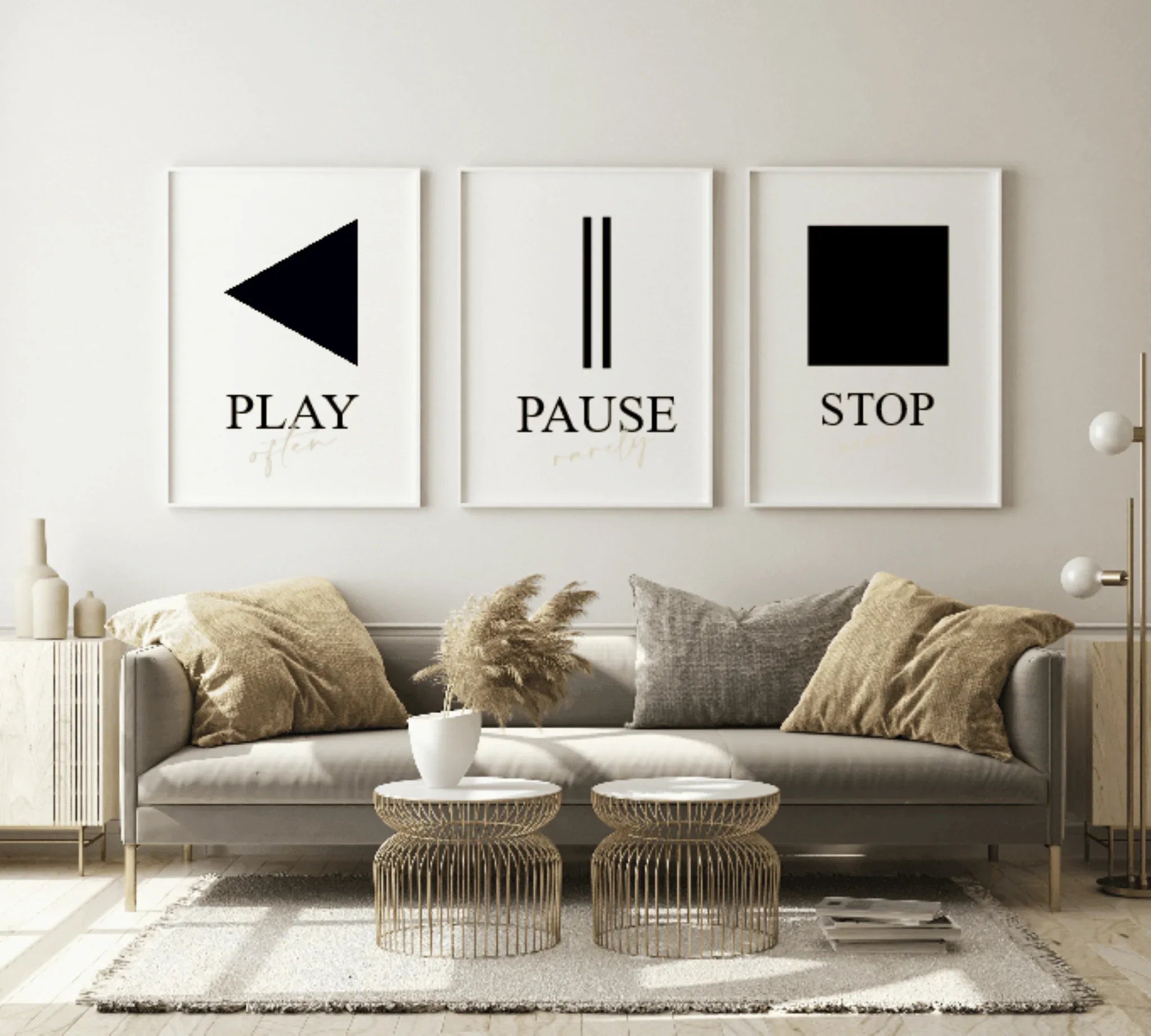 Modern Play Often, Pause Rarely, Stop Never Prints Set of 3 | Abstract Wall Art - Larosier Prints