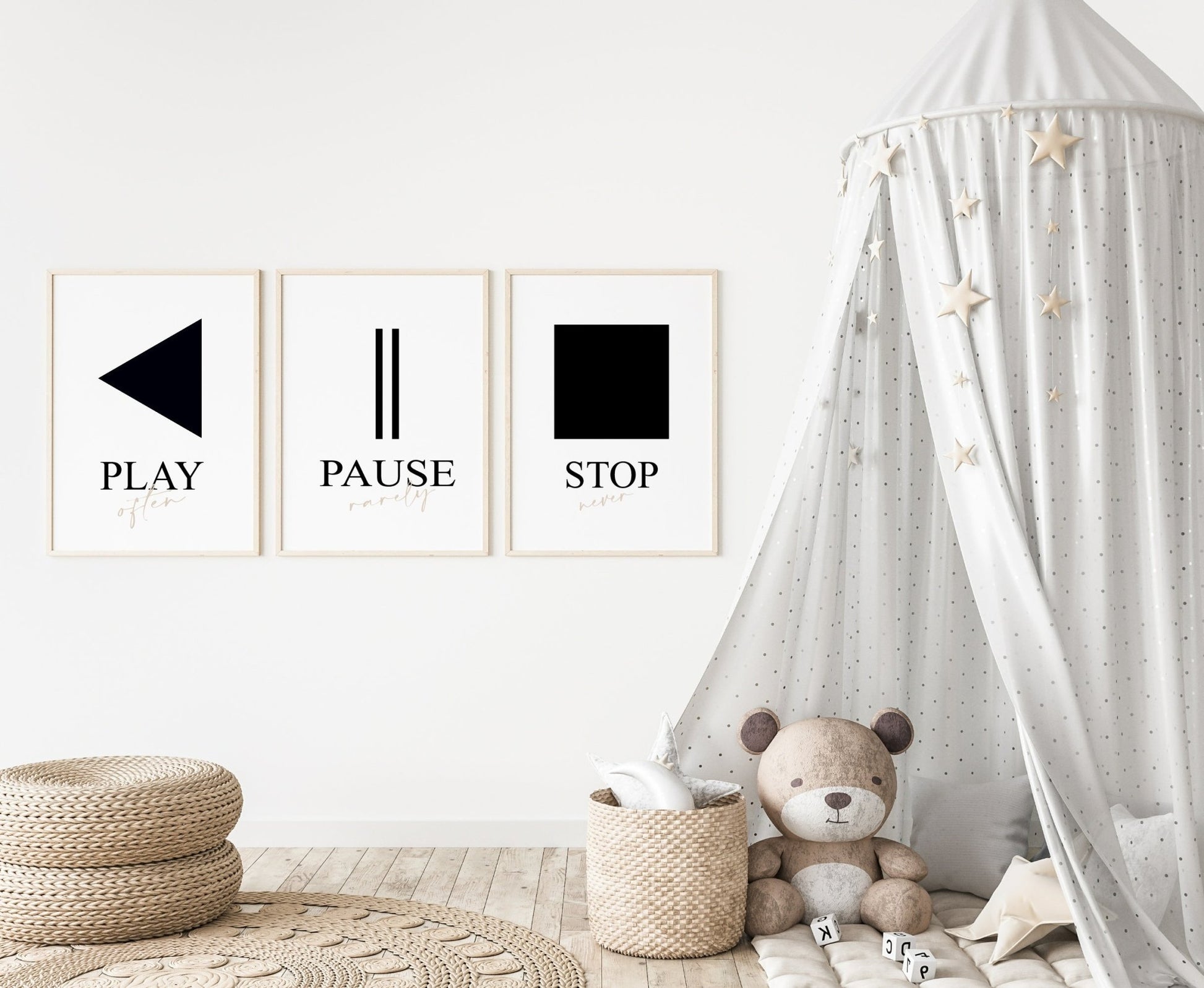 Modern Play Often, Pause Rarely, Stop Never Prints Set of 3 | Abstract Wall Art