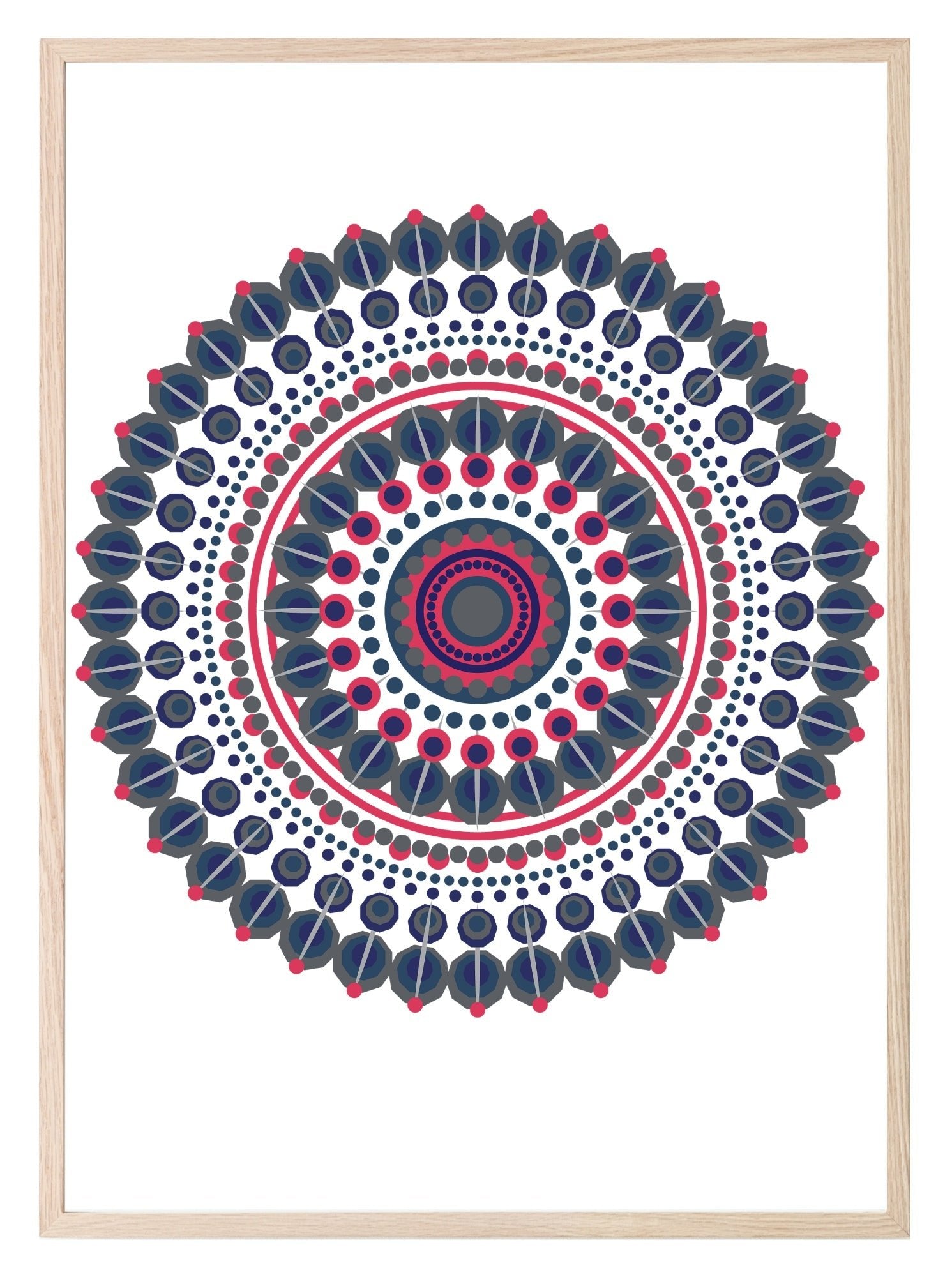 Navy & Pink Mandala Print | Modern Pattern Wall Art