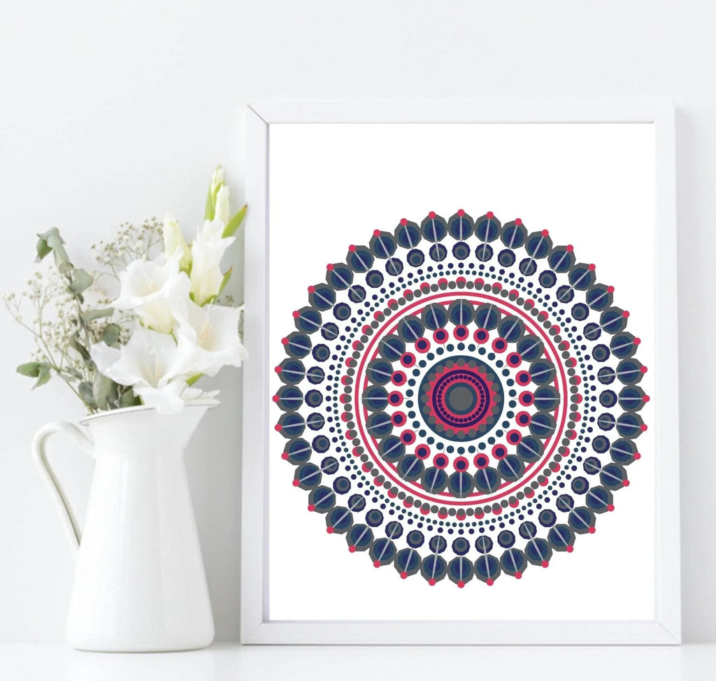 Navy & Pink Mandala Print | Modern Pattern Wall Art - Larosier Prints