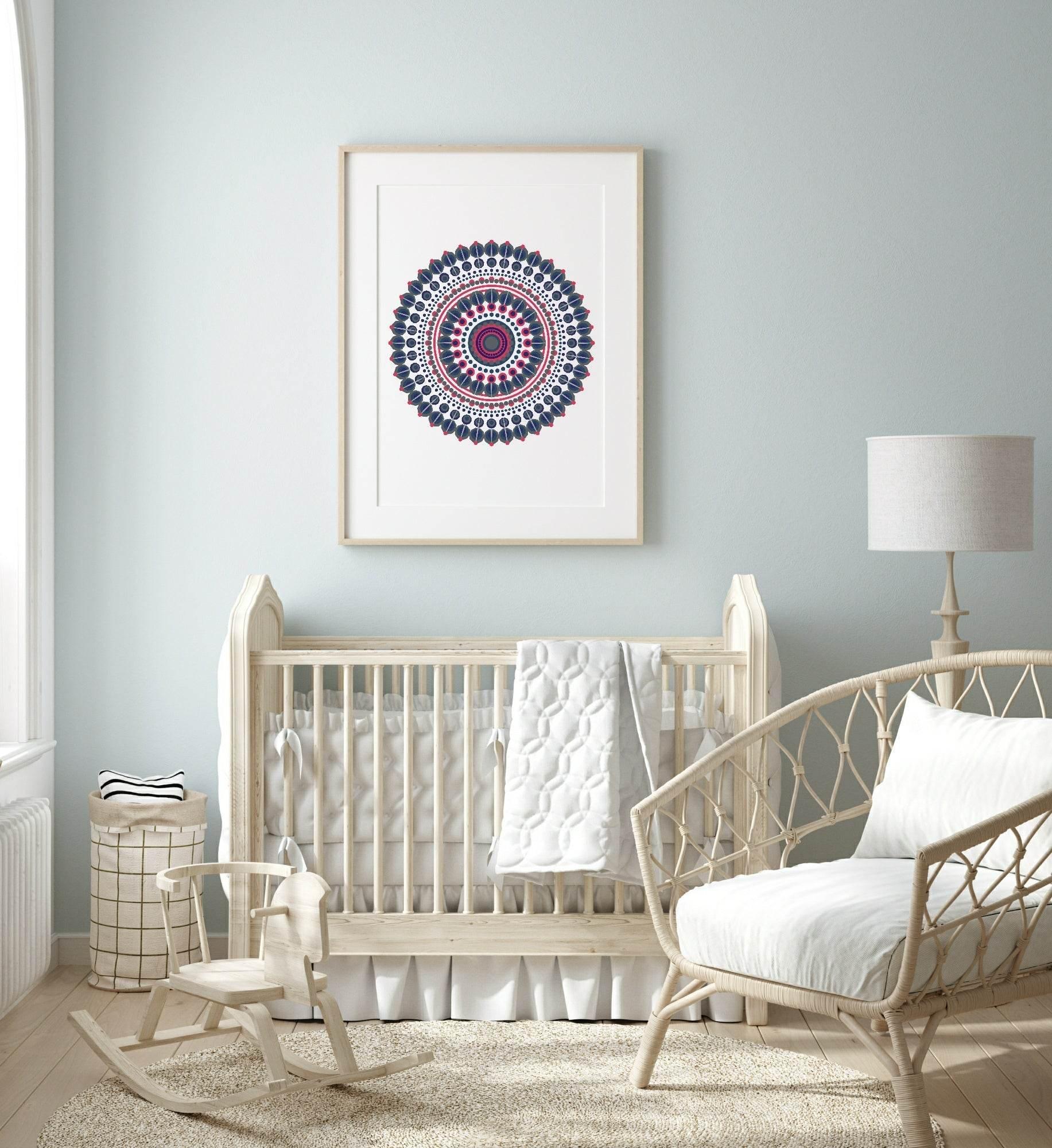 Navy & Pink Mandala Print | Modern Pattern Wall Art - Larosier Prints