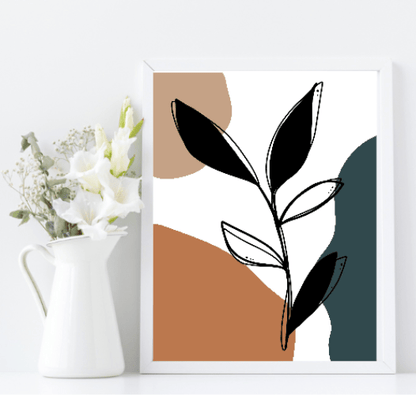 Navy, Rust & Tan Abstract Prints Collection | Modern Wall Art Abstract Leaf 1