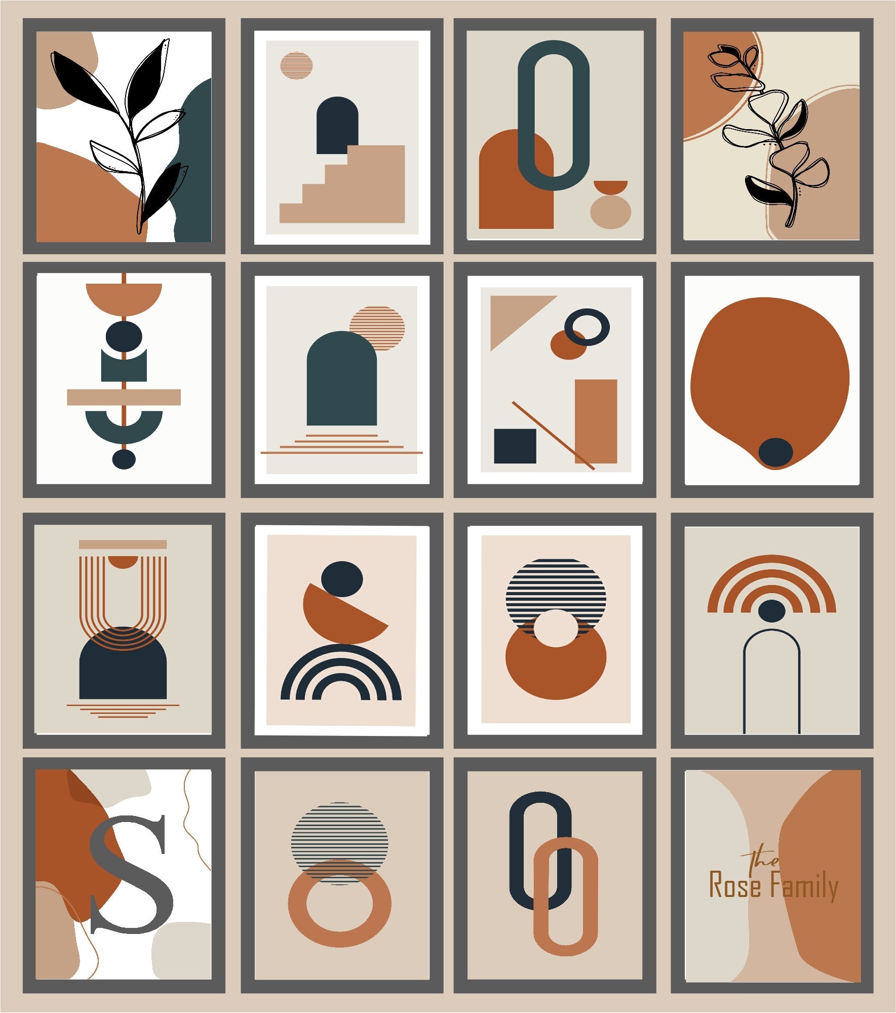 Navy, Rust & Tan Abstract Prints Collection | Modern Wall Art