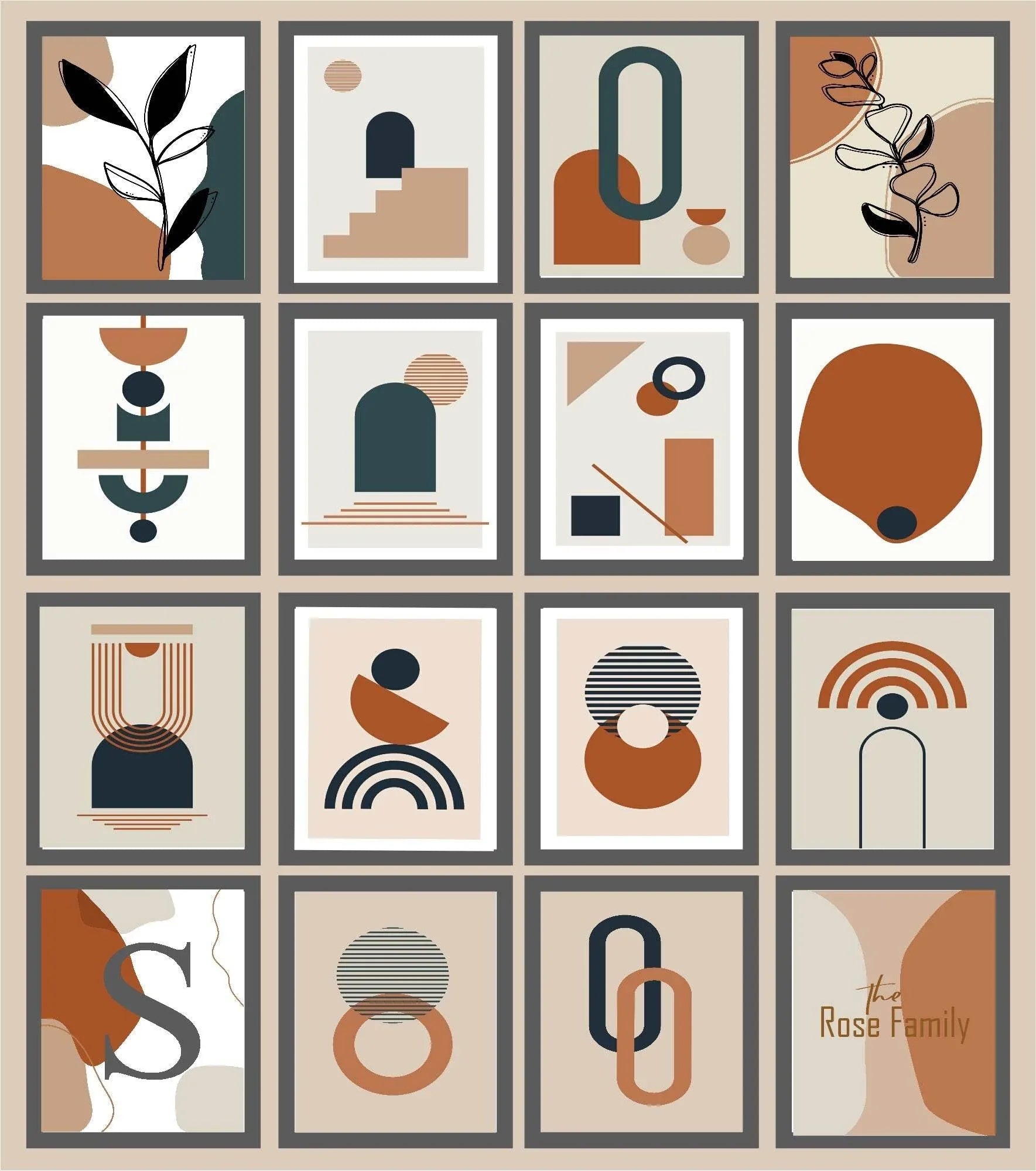 Navy, Rust & Tan Abstract Prints Collection | Modern Wall Art - Larosier Prints