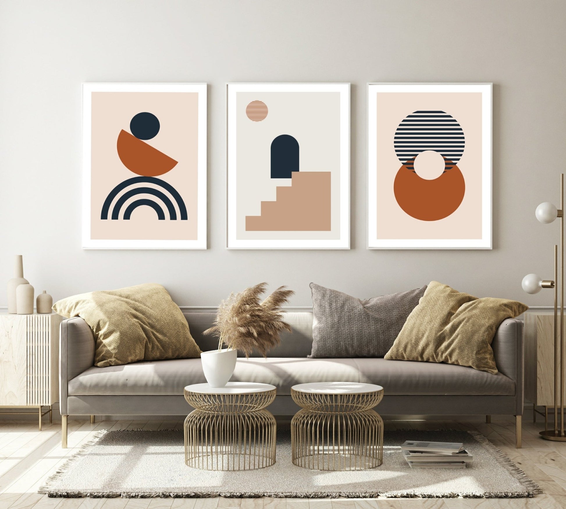 Navy, Rust & Tan Abstract Prints Collection | Modern Wall Art