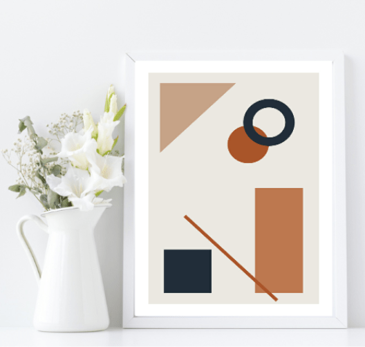 Navy, Rust & Tan Abstract Prints Collection | Modern Wall Art Cutting Some Shapes