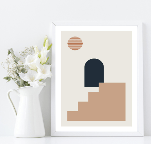 Navy, Rust & Tan Abstract Prints Collection | Modern Wall Art Stairway To The Moon