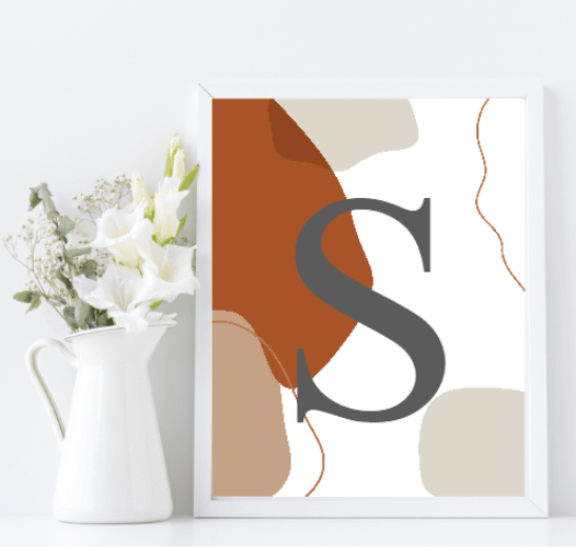 Navy, Rust & Tan Abstract Prints Collection | Modern Wall Art Abstract Personal Initial