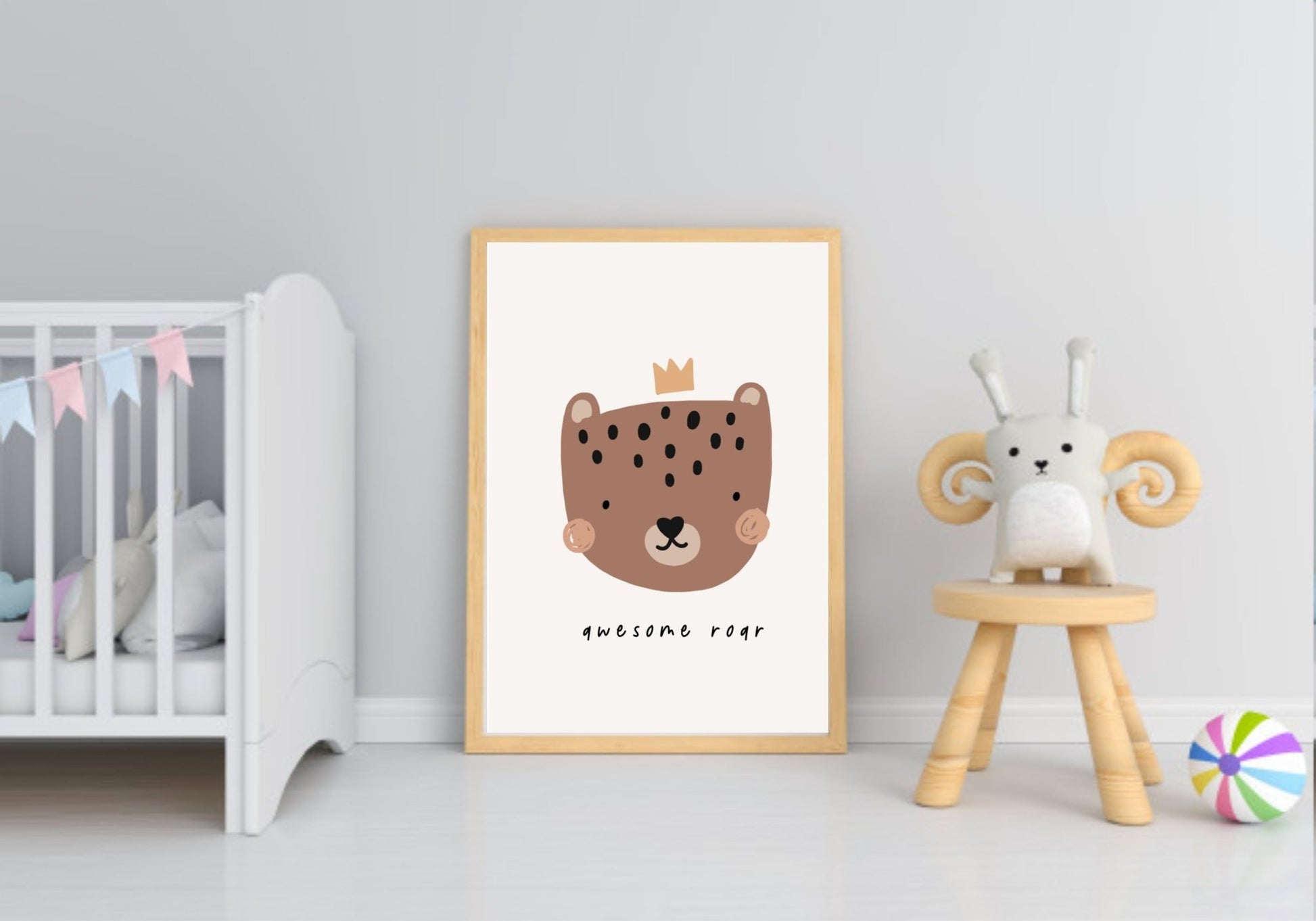 Neutral Nursery Collection Prints | Vol.1 | Personalized Polka Dot Print Initial And Name | Awesome Roar