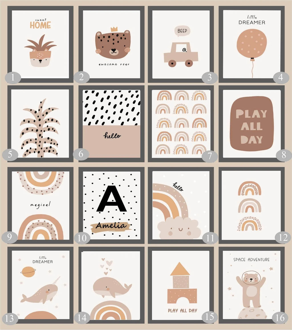 Neutral Nursery Collection Prints | Vol.1 | Personalized Polka Dot Print Initial And Name | - Larosier Prints