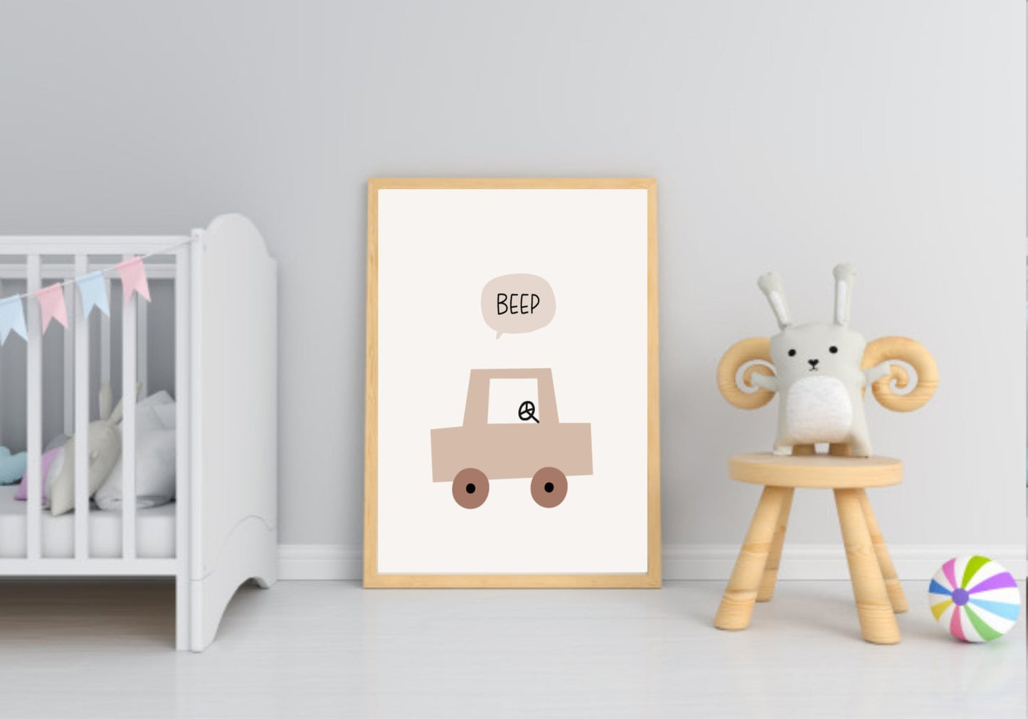 Neutral Nursery Collection Prints | Vol.1 | Personalized Polka Dot Print Initial And Name | Beep