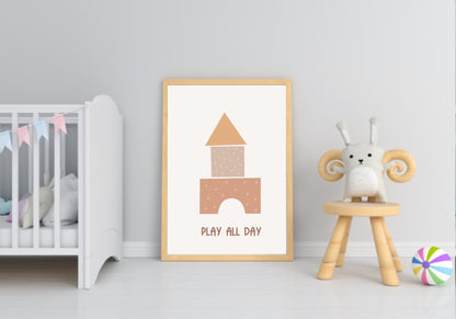 Neutral Nursery Collection Prints | Vol.1 | Personalized Polka Dot Print Initial And Name | Play All Day