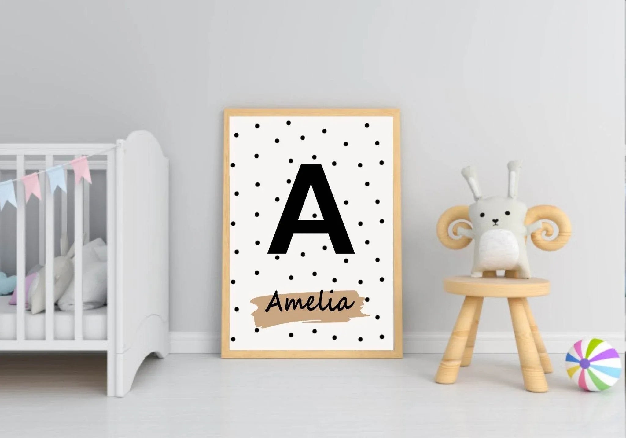 Neutral Nursery Collection Prints | Vol.1 | Personalized Polka Dot Print Initial And Name | - Larosier Prints