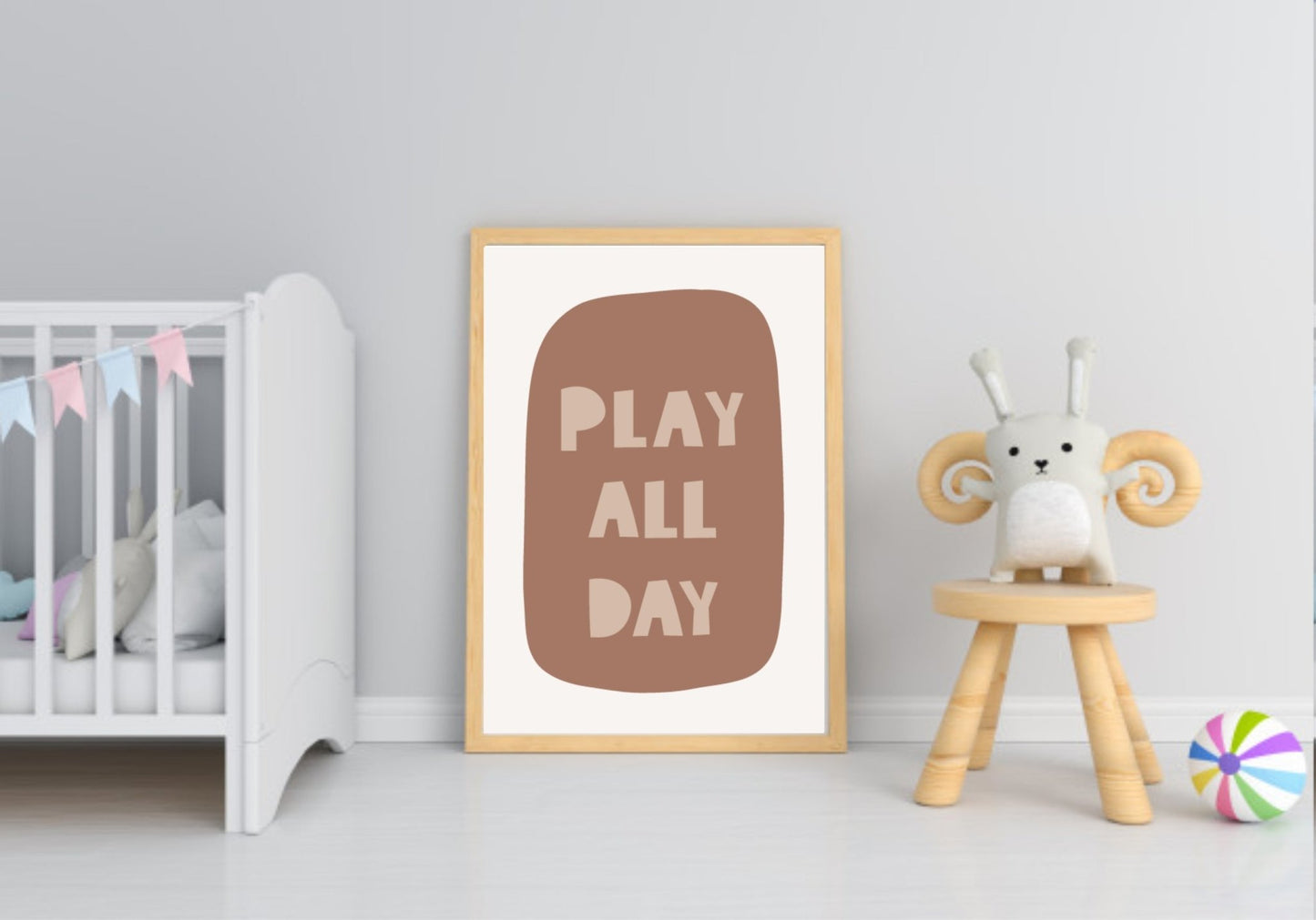 Neutral Nursery Collection Prints | Vol.1 | Personalized Polka Dot Print Initial And Name | Play All Day Splat