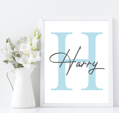 Oh Baby Animal Friends Prints Collection | Kids Wall Art | Vol.1 Personalised Name Print BLUE