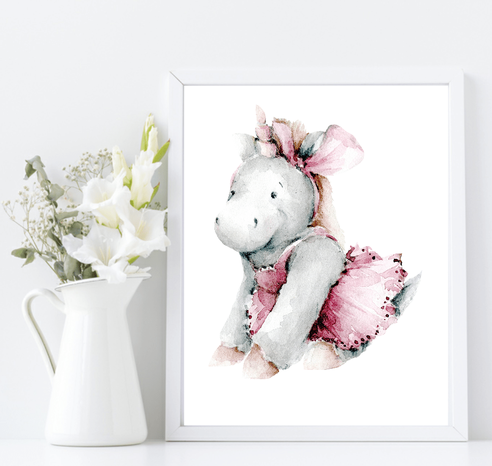 Oh Baby Animal Friends Prints Collection | Kids Wall Art | Vol.1 Hippo Pink