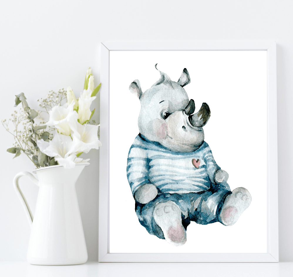 Oh Baby Animal Friends Prints Collection | Kids Wall Art | Vol.1 Rhino