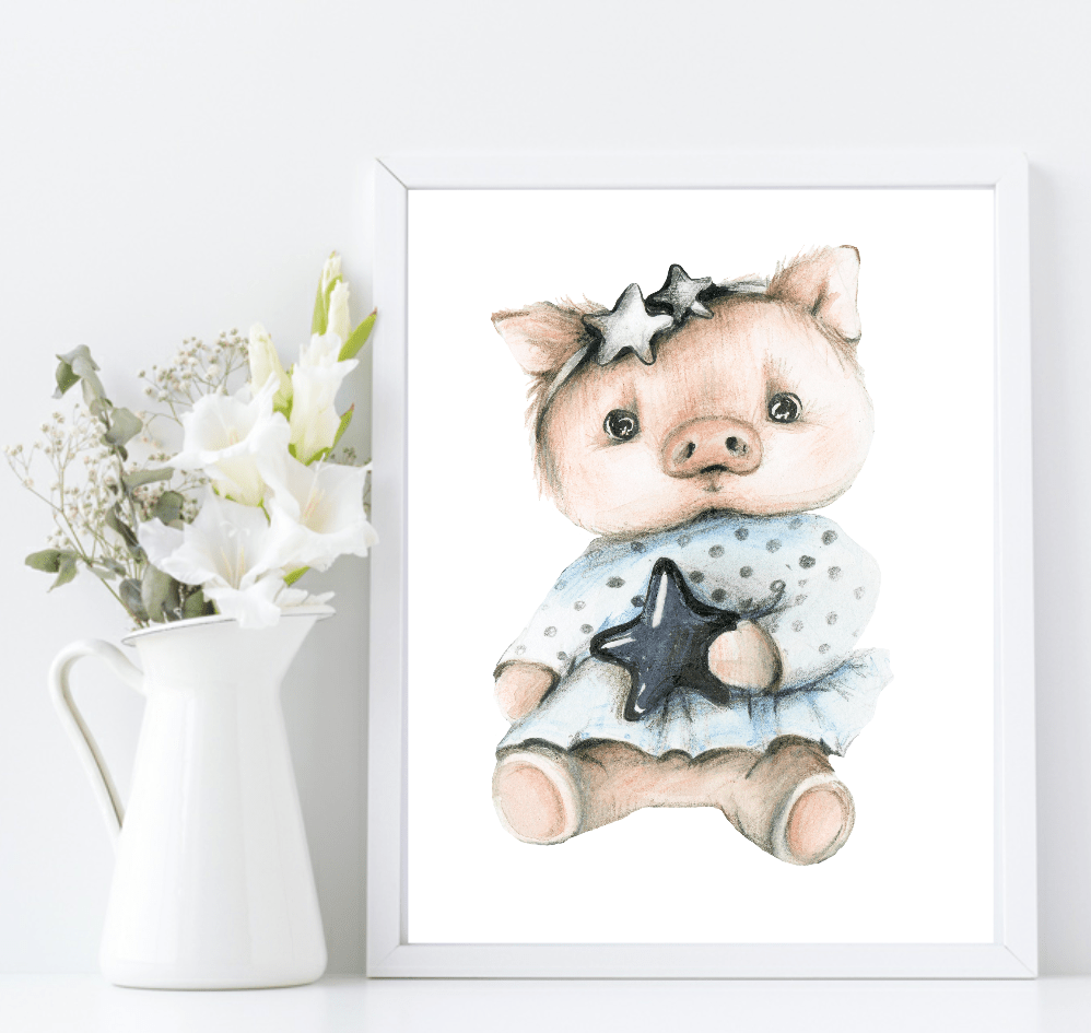 Oh Baby Animal Friends Prints Collection | Kids Wall Art | Vol.1 Pig