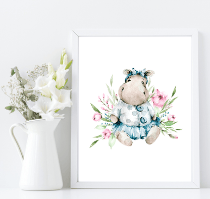 Oh Baby Animal Friends Prints Collection | Kids Wall Art | Vol.2 Hippo Blue