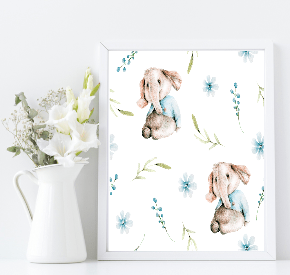 Oh Baby Animal Friends Prints Collection | Kids Wall Art | Vol.2 Elephant Pattern