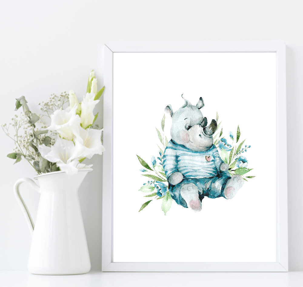 Oh Baby Animal Friends Prints Collection | Kids Wall Art | Vol.2 Rhino