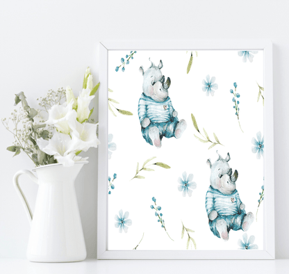 Oh Baby Animal Friends Prints Collection | Kids Wall Art | Vol.2 Rhino Pattern