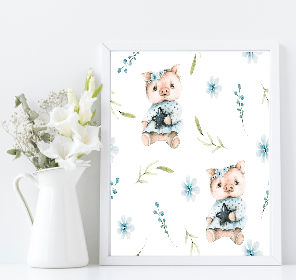 Oh Baby Animal Friends Prints Collection | Kids Wall Art | Vol.2 Pig Pattern