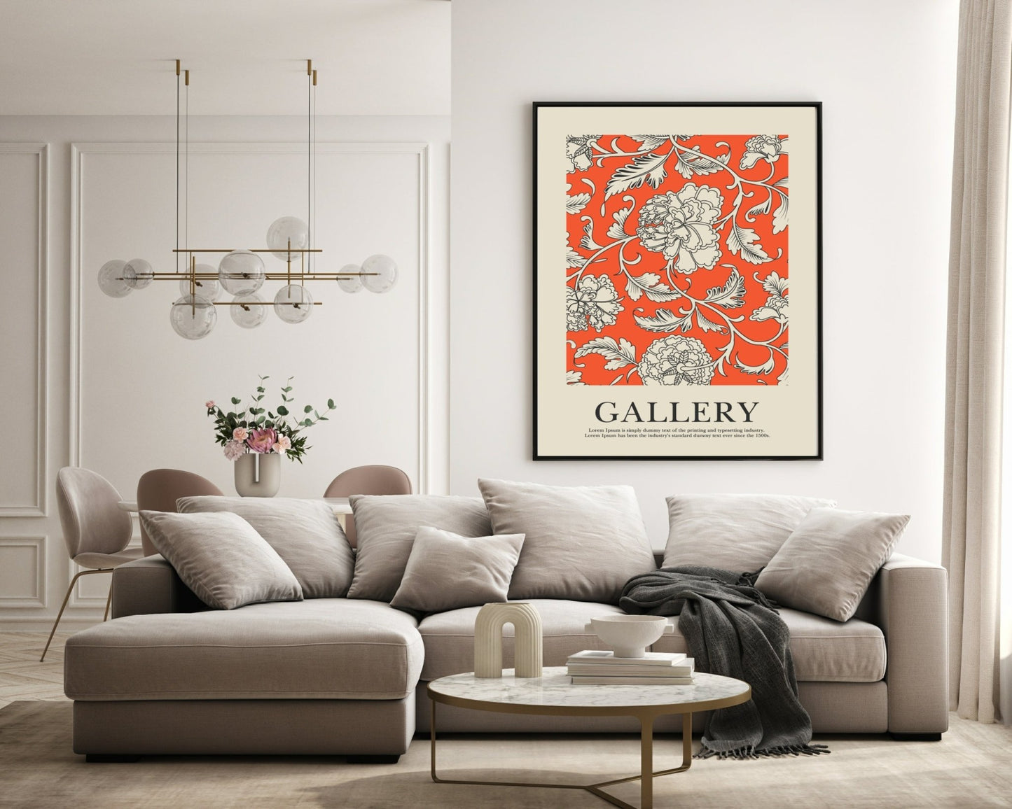 Orange Floral Wall Paper Print | Elegant Wall Art