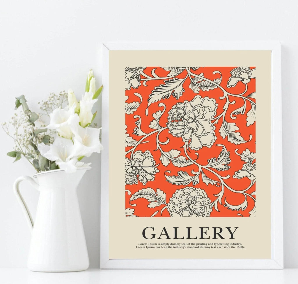 Orange Floral Wall Paper Print | Elegant Wall Art - Larosier Prints