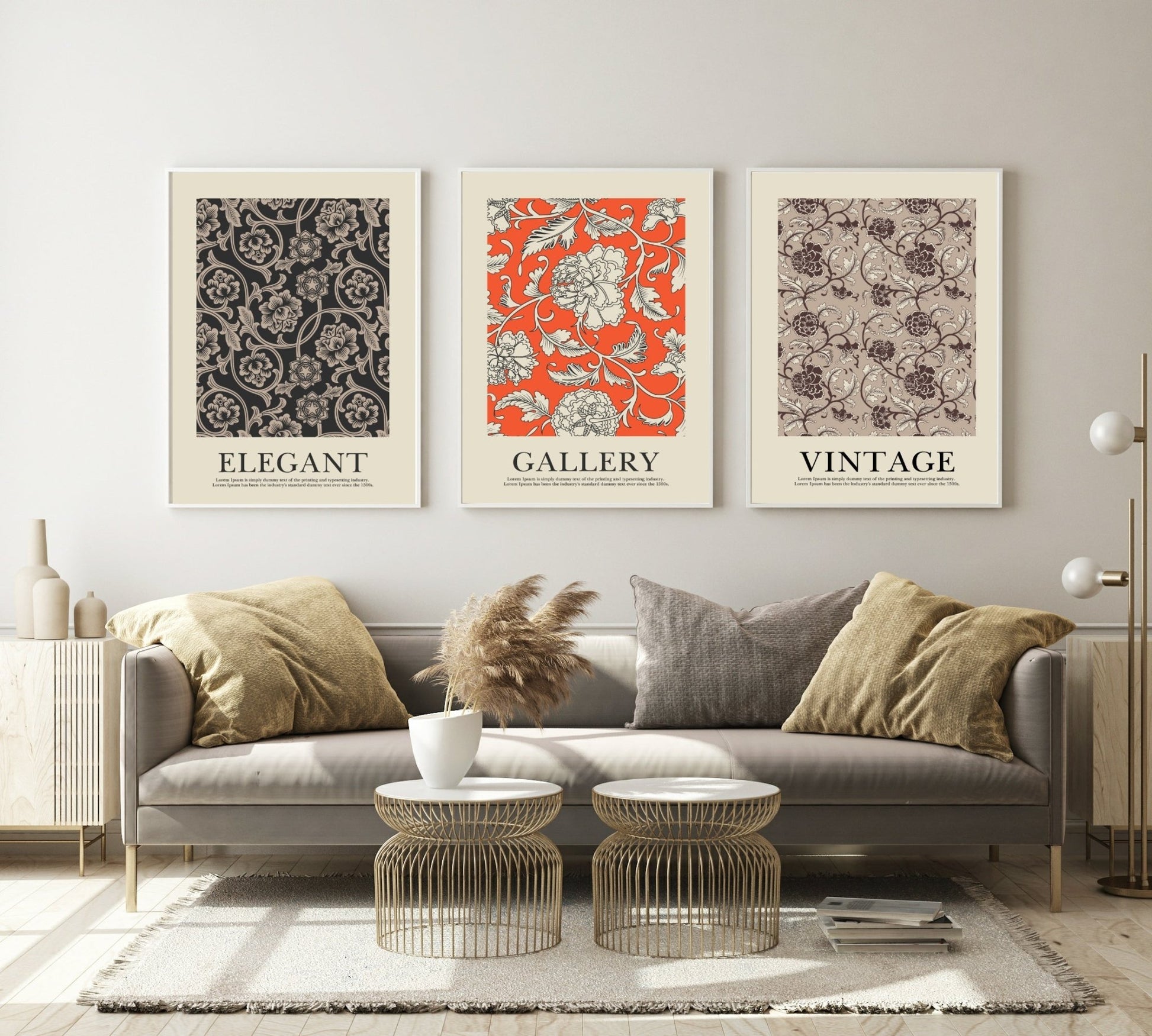 Orange Floral Wall Paper Print | Elegant Wall Art