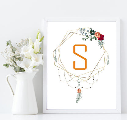 Personalised Boho Framed Initial Print | Floral Wall Art