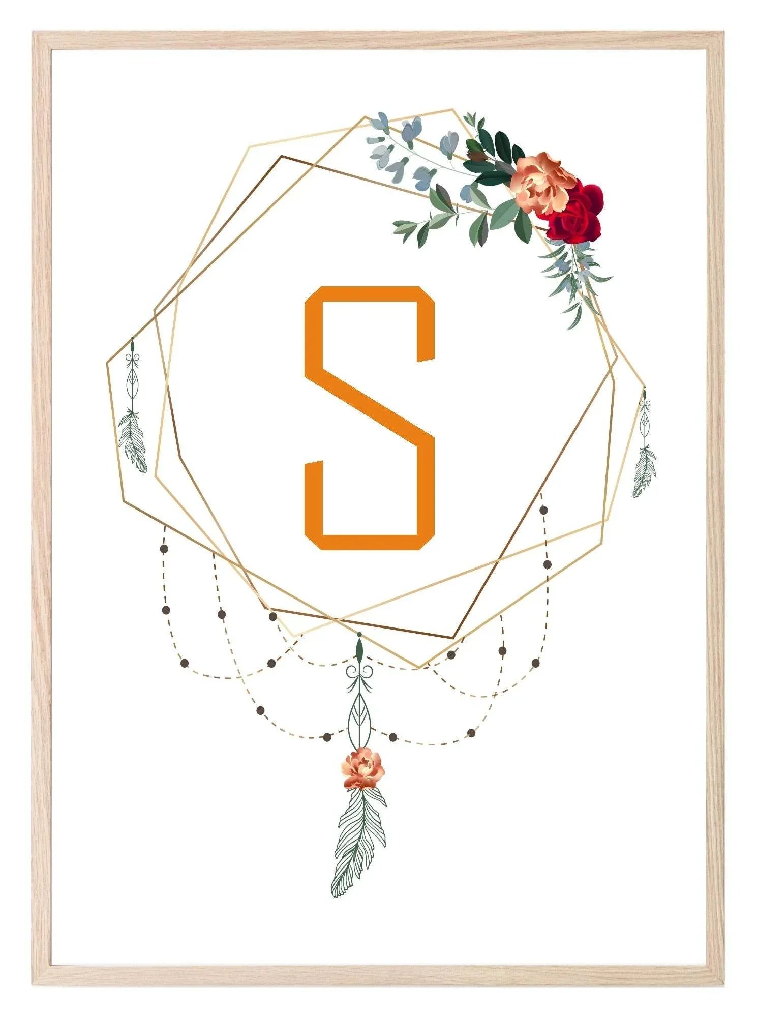 Personalised Boho Framed Initial Print | Floral Wall Art - Larosier Prints