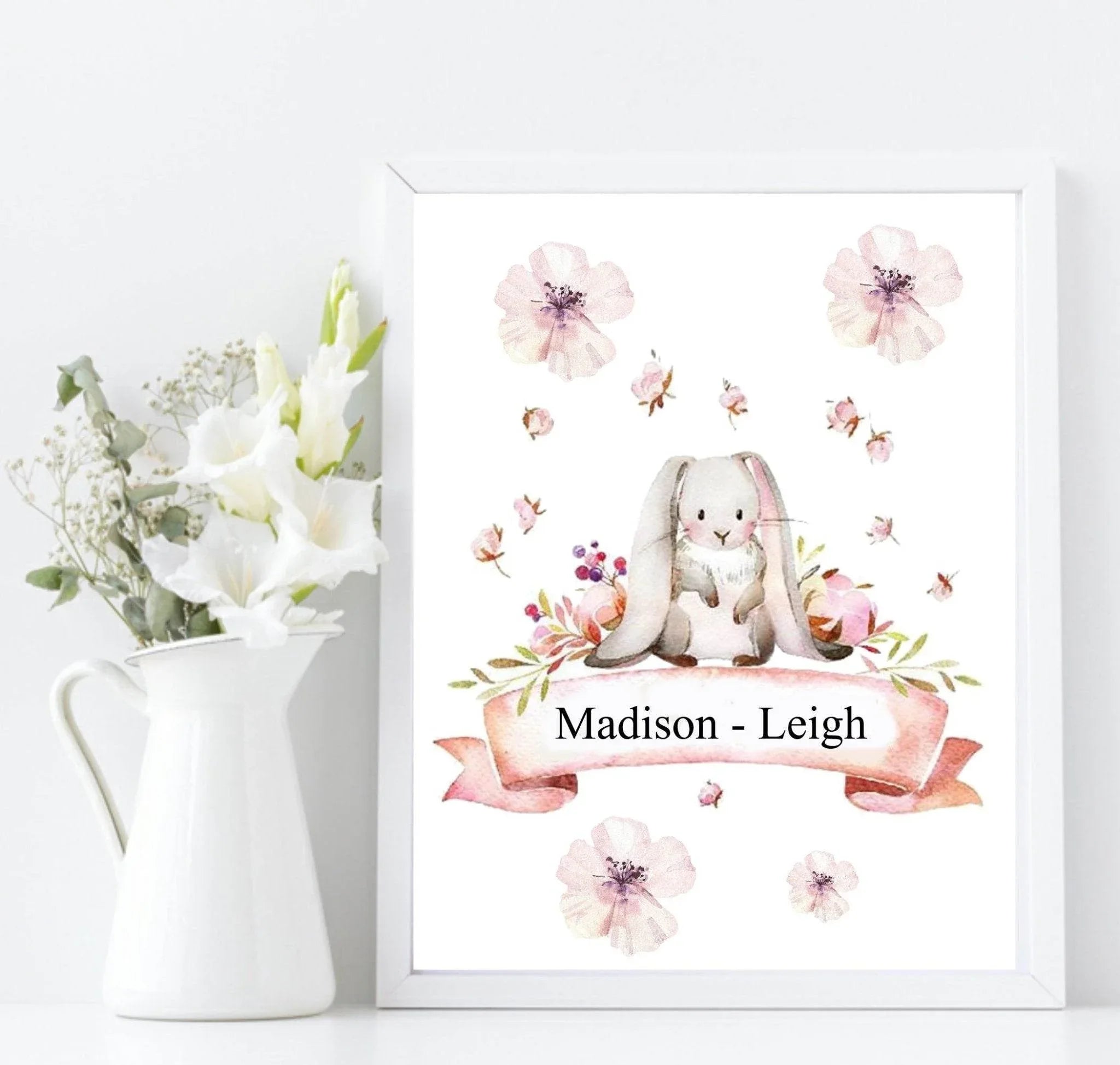 Personalised Bunny Rabbit Print | Kids Name Wall Art - Larosier Prints
