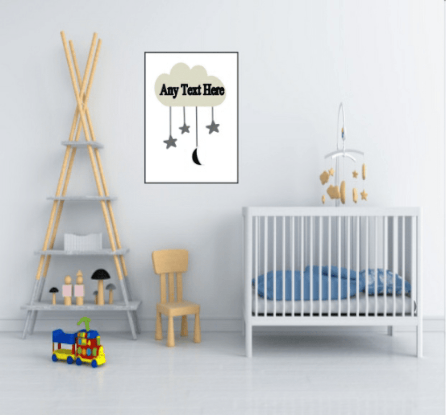 Personalised Kids Cloud Name Print | Nursery Stars & Moon Wall Art