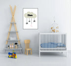 Personalised Kids Cloud Name Print | Nursery Stars & Moon Wall Art - Larosier Prints