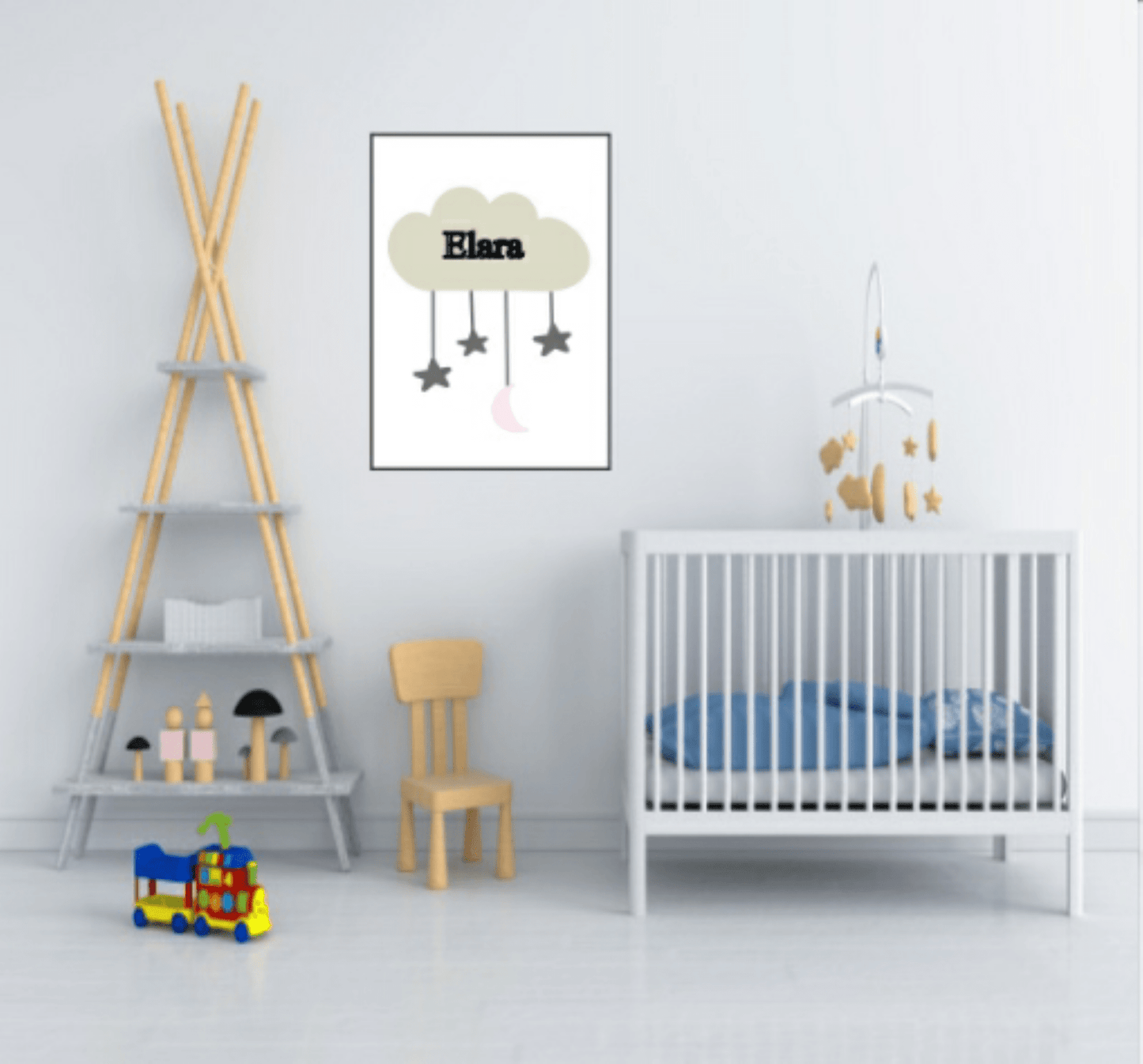 Personalised Kids Cloud Name Print | Nursery Stars & Moon Wall Art