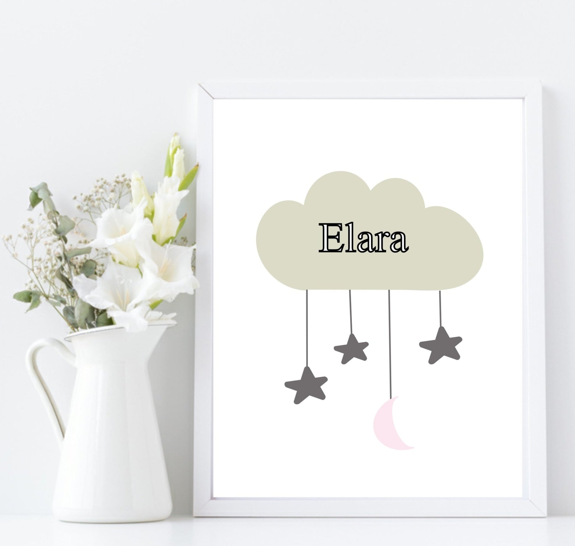 Personalised Kids Cloud Name Print | Nursery Stars & Moon Wall Art