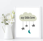 Personalised Kids Cloud Name Print | Nursery Stars & Moon Wall Art - Larosier Prints